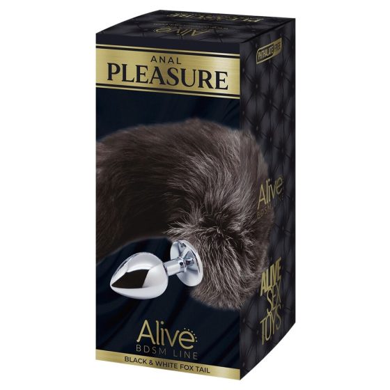 Alive Anal Pleasure - közepes anál dildó rókafarokkal (ezüst-fekete)
