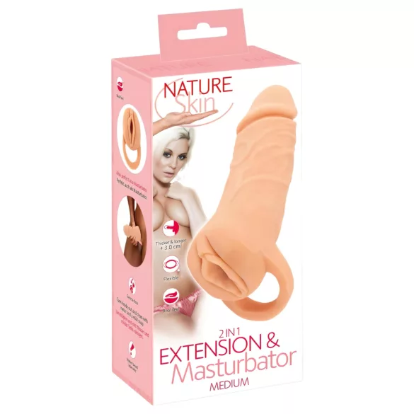 Nature Skin - péniszköpeny és műpunci - 18 cm maszturbátor (testszínű)