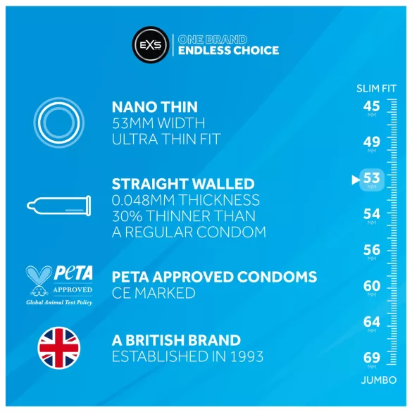EXS Nano Thin - ultravékony latex óvszer nagy kiszerelésben (48 db)