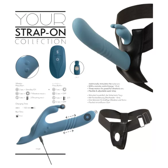 You2Toys - 3 részes felcsatolható lökő vibrátor távirányítóval (kék)