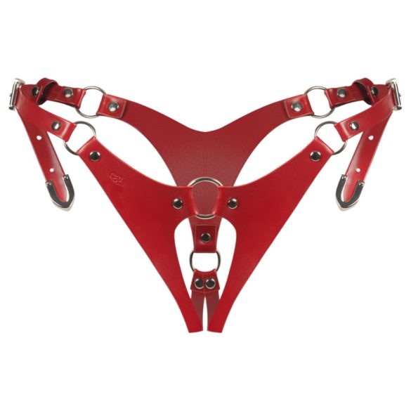 Obsessive Inferro - bőr hatású nyitott, állítható tanga (piros)