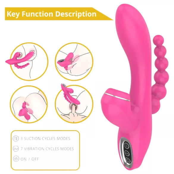 Erospace Sweet Play - G-pont vibrátor anál szondával és szívással (rózsaszín)