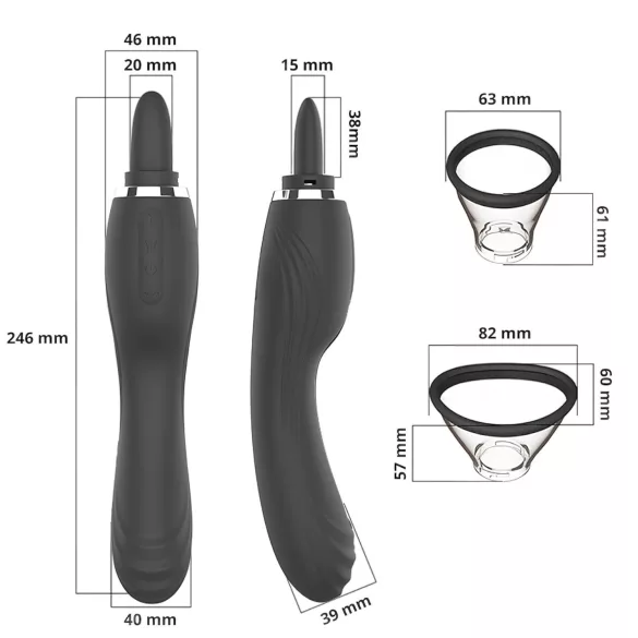 Erospace Sweet Play - 2in1 csiklóizgató vibrátor nyelvvel és szívással (fekete)