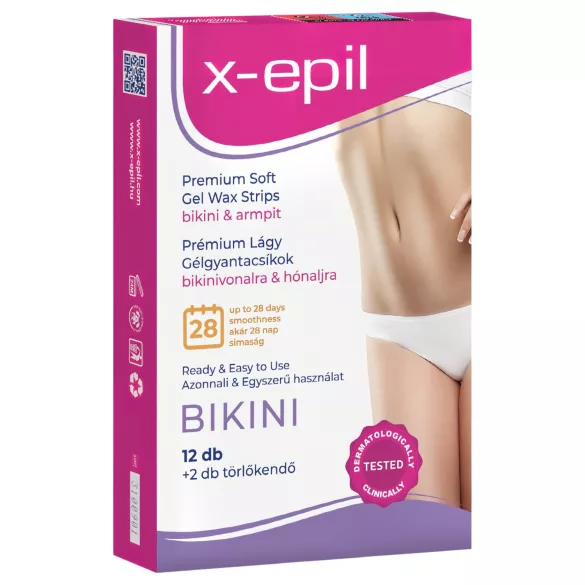 X-Epil - használatra kész szőrtelenítő gyantacsík 12 db - bikini/hónalj