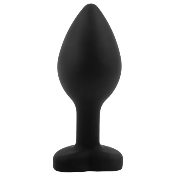 Sunfo - szilikon anál plug szív alakú kék kővel (fekete)