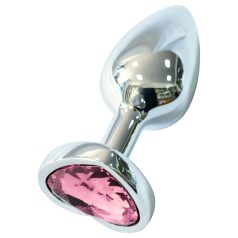Sunfo - fém anál plug szív alakú rózsaszín kővel (ezüst)   Sunfo - fém anál plug szív alakú rózsaszín kővel (ezüst)