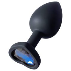 Sunfo - szilikon anál plug szív alakú sötét kék kővel (fekete)   Sunfo - szilikon anál plug szív alakú sötét kék kővel (fekete)