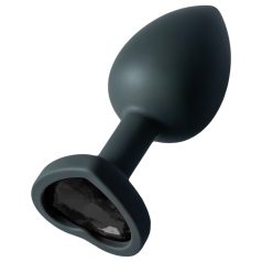 Sunfo - szilikon anál plug szív alakú fekete kővel (fekete)   Sunfo - szilikon anál plug szív alakú fekete kővel (fekete)