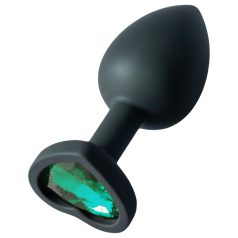 Sunfo - szilikon anál plug szív alakú sötét zöld kővel (fekete)   Sunfo - szilikon anál plug szív alakú sötét zöld kővel (fekete)