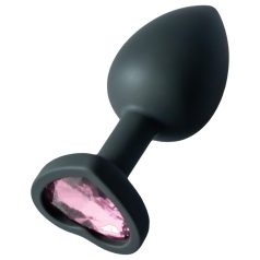 Sunfo - szilikon anál plug szív alakú rózsaszín kővel (fekete)   Sunfo - szilikon anál plug szív alakú rózsaszín kővel (fekete)
