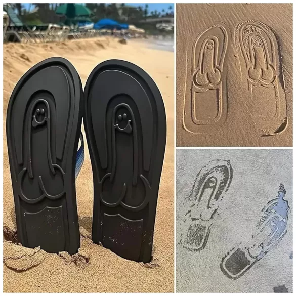 Flip-flop papucs - péniszes mintával - fekete