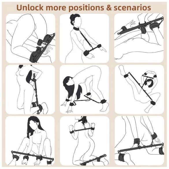 Lonely - állítható terpesztő rúd és bilincsek (fekete)