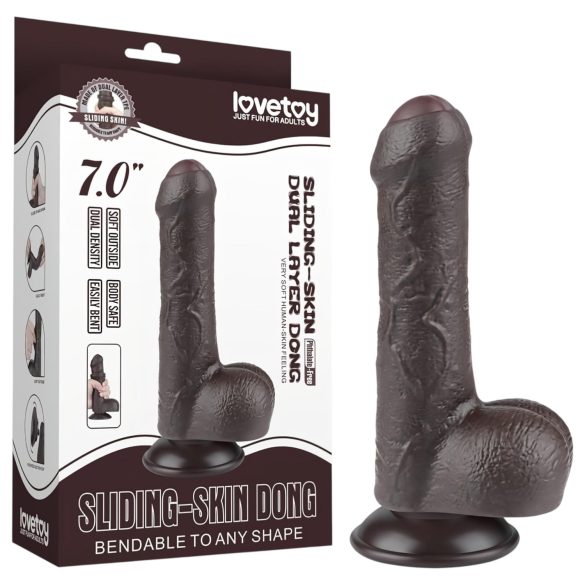 Lovetoy Sliding-Skin - herés kétrétegű dildó - 18,3cm (barna)