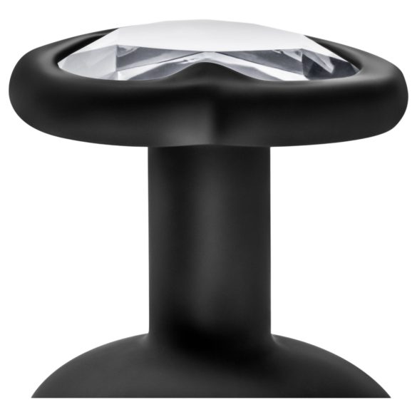 Temptasia S - ezüst köves, szíves anál plug (fekete) - kicsi