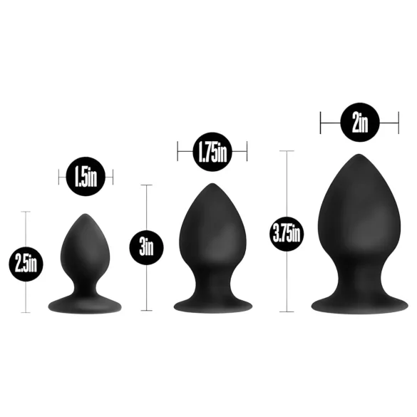 Anal Adventures Platinum Stout - anál plug szett - 3db (fekete)