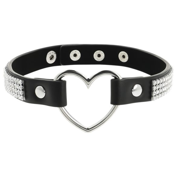 Coquette - strasszos choker szív medállal (fekete)