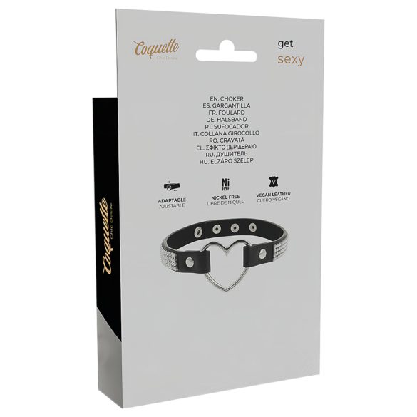Coquette - strasszos choker szív medállal (fekete)