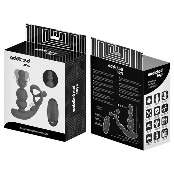 Addicted Toys - forgófejes anál vibrátor péniszgyűrűvel (fekete)