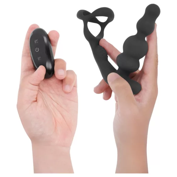 Addicted Toys - forgófejes anál vibrátor péniszgyűrűvel (fekete)