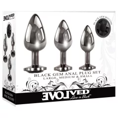   Evolved Black Gem - fém anál plug szett, fekete kővel (ezüst)