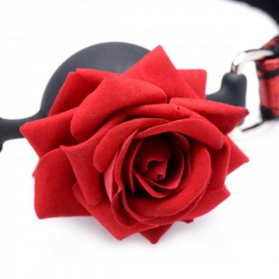 Master Series - rózsás, szilikon szájpecek (piros-fekete)