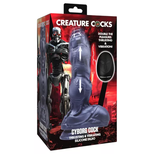 XR Brands Cyborg cock - lökő robotvibrátor távirányítóval (ezüst)