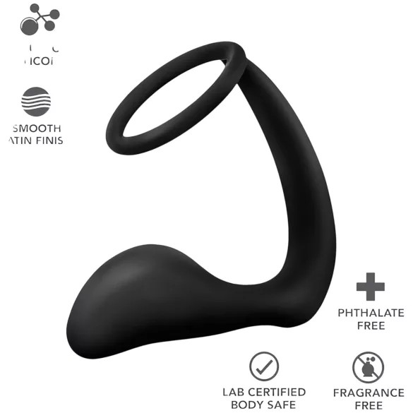 Anal Adventures Platinum - anál dildó péniszgyűrűvel (fekete)