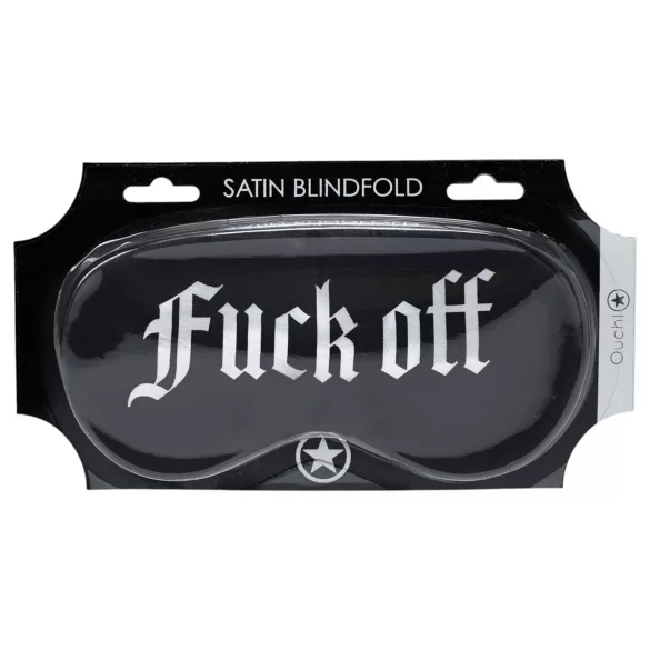 Ouch! Fuck Off - feliratos szatén BDSM szemmaszk (fekete)