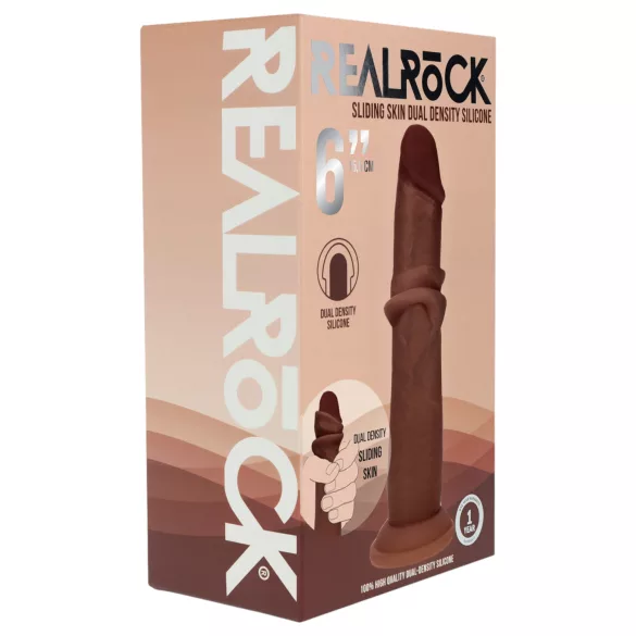 RealRock - dupla sűrűségű élethű dildó (barna, 15,5 cm)