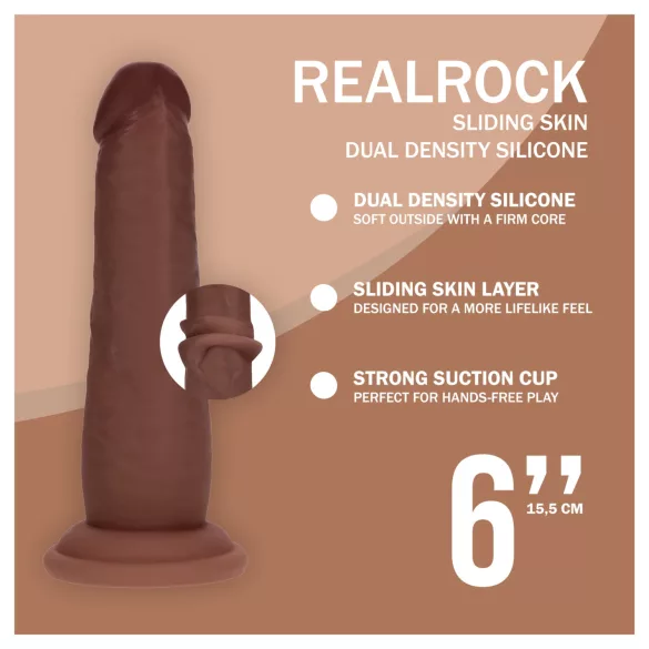 RealRock - dupla sűrűségű élethű dildó (barna, 15,5 cm)