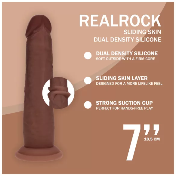 RealRock - dupla sűrűségű élethű dildó (barna, 18,5 cm)