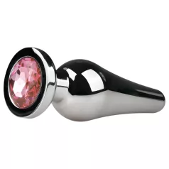   EasyToys Metal No.11 - pink köves kúp anál plug (ezüst, 3,5 cm)