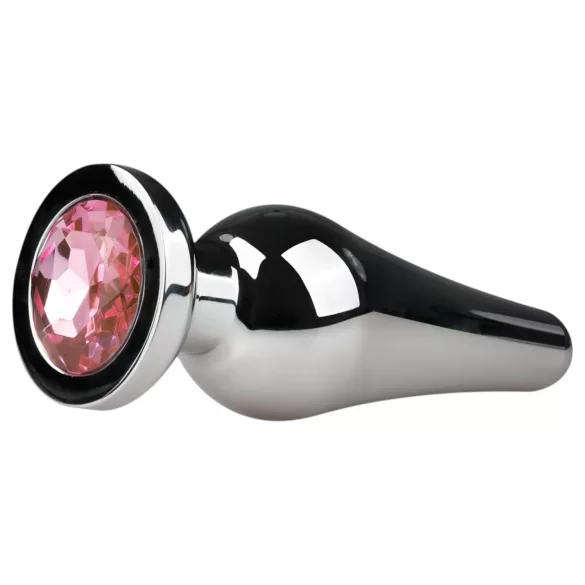 EasyToys Metal No.11 - pink köves kúp anál plug (ezüst, 3,5 cm)