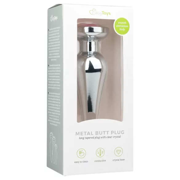 EasyToys Metal No.11 - pink köves kúp anál plug (ezüst, 3,5 cm)