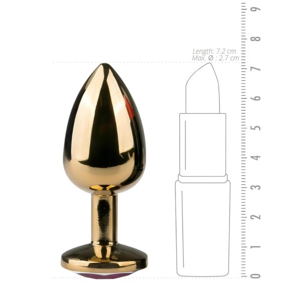Easytoys Metal No.1 - lila köves kúp anál plug - arany (2,5cm)