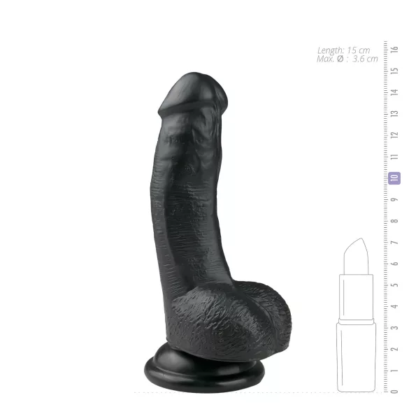 EasyToys - tapadókorongos, herés dildó (15 cm, fekete)