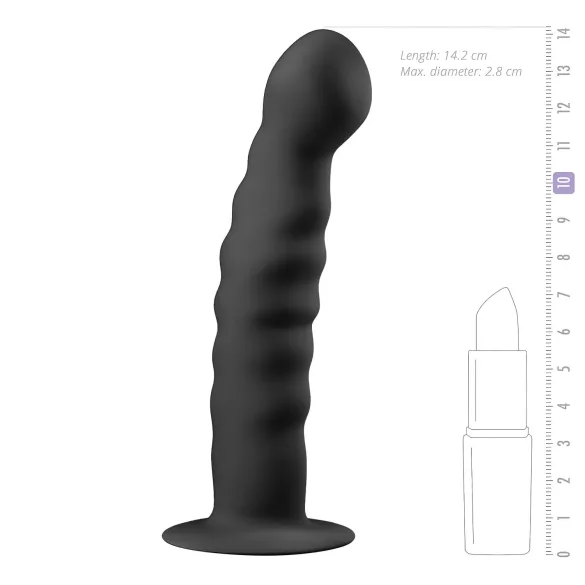 EasyToys Ribbed - tapadókorongos anál dildó (14 cm, fekete)