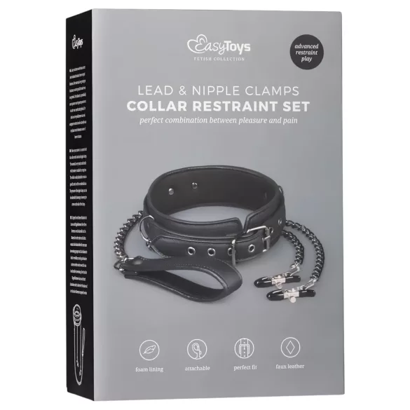 EasyToys - bimbócsipesz, nyakörv és póráz bondage szett (4 részes)