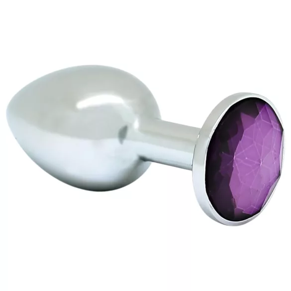 Rimba XS - lila köves, fém butt plug (ezüst)