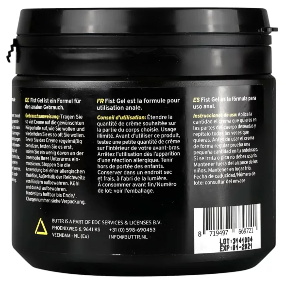 BUTTR Fisting Gel - öklöző, vízbázisú síkosító gél (500 ml)