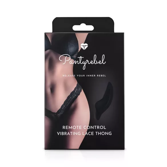Pantyrebel - fekete akkus, rádiós csipke tanga vibrátor (S-L)