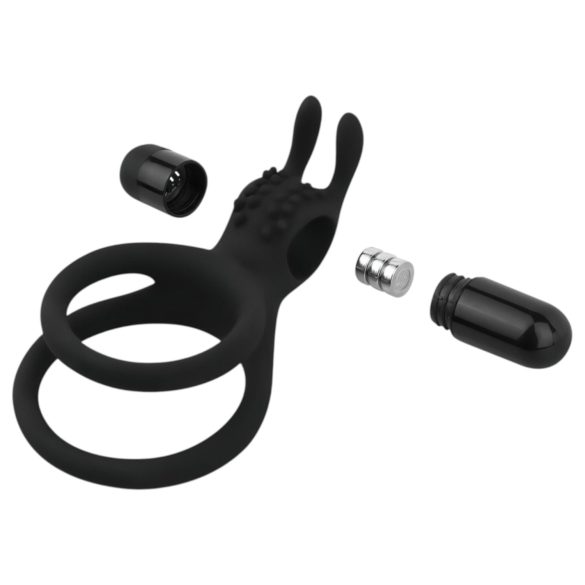 Easytoys Share Ring - vibrációs pénisz- és heregyűrű (fekete)