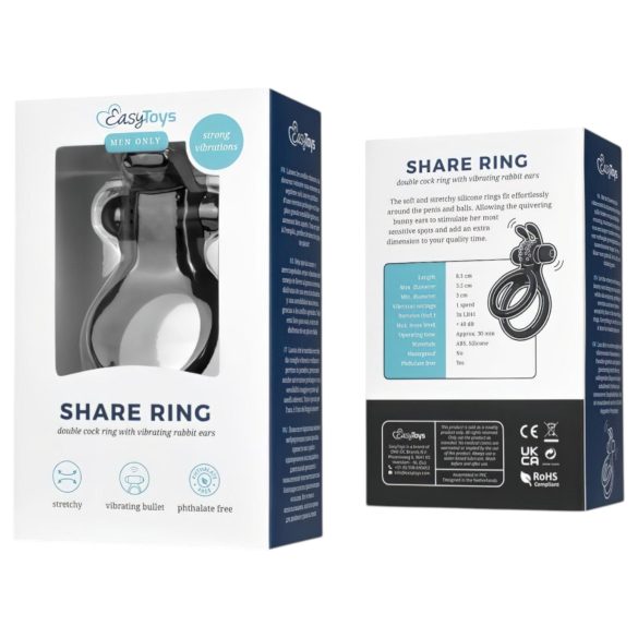 Easytoys Share Ring - vibrációs pénisz- és heregyűrű (fekete)