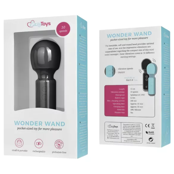 EasyToys Wonder Wand - akkus, mini masszírozó vibrátor (fekete)