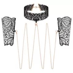 Rosy Gold - nyakörv és csukló bilincs (fekete)