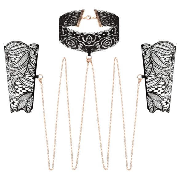 Rosy Gold - nyakörv és csukló bilincs (fekete)