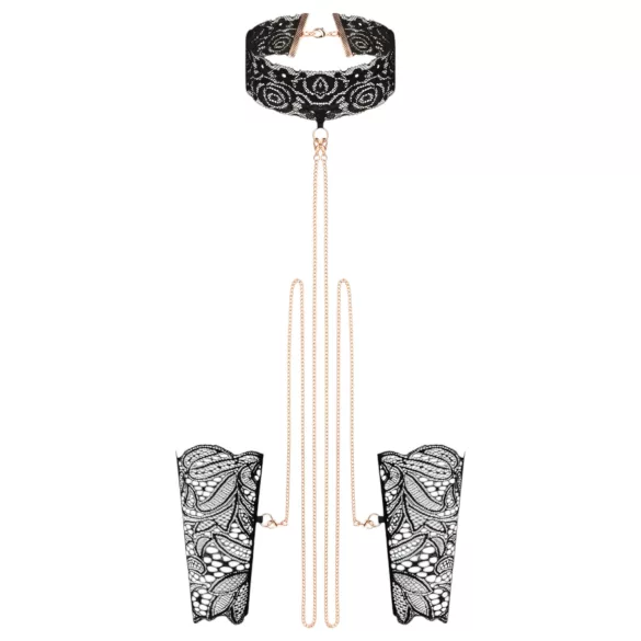 Rosy Gold - nyakörv és csukló bilincs (fekete)