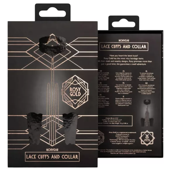 Rosy Gold - nyakörv és csukló bilincs (fekete)