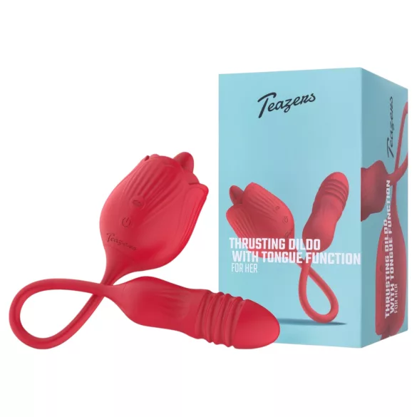 Teazers Rose - lökő vibrátor nyelves csiklóizgatóval (piros)
