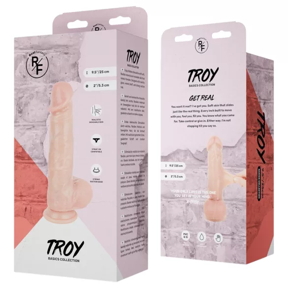 Real Fantasy Troy - testszínű élethű dildó mozgó bőrrel (25 cm)